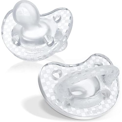 Chicco PhysioForma Luxe Silicone One Piece Pacifier for Babies Aged 16-24m | Fashion Textured Shield | BPA & Latex Free | Reusable Sterilizing Case | Crystal, 2pk