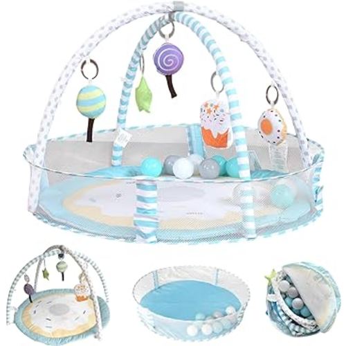 Baby Gym Play Mat, 4-in-1 Donut Play Mats for Babies and Toddlers,Baby Play Mat Activity Gym Infant Activity Center for Newborn Toddler to Develop Motor Cognition with Balls