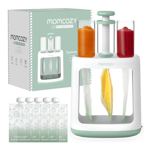 Momcozy Squeeze Station,Baby Food Maker&Pouch Filler for Homemade Baby Puree, BPA-Free, Dishwasher Safe, with Reusable Baby Food Pouches for Babies & Toddlers