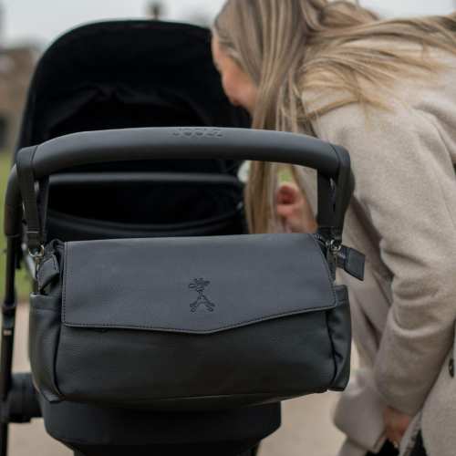 Black Baby Stroller Organiser, Vegan Leather Buggy Organiser, Water-Resistant Changing Bag, Wipe Pocket, Stroller Bag, New Mom Gift