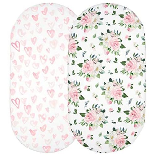 Apone Fatu Moses Basket Baby Sheet Bassinet Set 2 Pack Sheet Cradle Fit for Halo Bassinet Swivel Sleeper Fitted Hourglass Bassinet Mattress Sheet (16.5" x 32", Flower+Love)