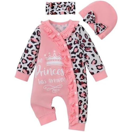 Newborn Infant Baby Girl Clothes Outfits Ruffled Longsleeve Romper with Headband Hat Infant Baby Clothes Girls