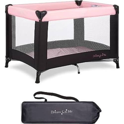 Dream On Me Nest Portable Playard in Pink with Carrybag an Shoulder Strap, Lightweight, Packable and Easy Setup Baby Playard, Breathable Mesh Sides and Soft Fabric - Comes with a Removable Padded Mat