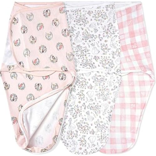 aden + anais Essentials Easy Swaddle Wrap Quick Change with Bottom Zipper, Snug Cotton Knit Baby Wrap Swaddle Blanket for Newborns, TOG 1.0, 3-Pack, Disney Princess, 0-3 Months, Small/Medium