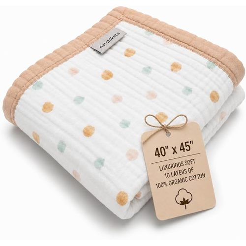 Organic Cotton Muslin Baby Blanket for Boys & Girls - Luxurious Soft Toddler Quilt for Swaddling - Gender Neutral Blanket - Baby and Toddler Gift - Neutral Dot