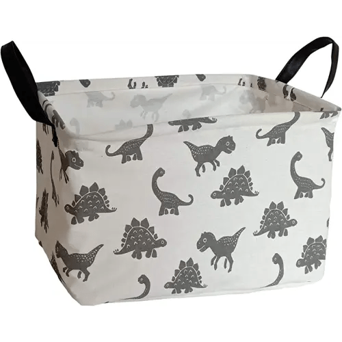 Rectangular Storage Bin Shelf Basket Canvas Fabric Toy Box,Waterproof Coating Nursery Hamper with Handles,Gift Basket for Home,Office,ClothesBooks(REC Dinosaur)