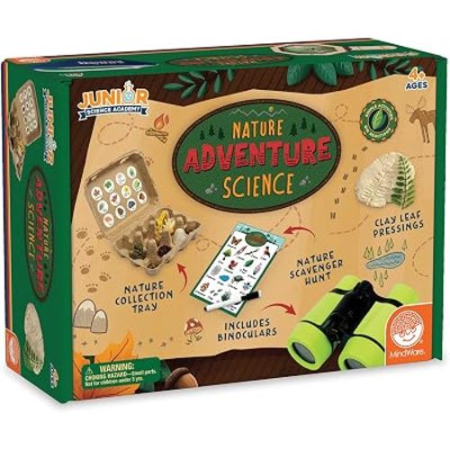 MindWare Junior Science Academy Nature Adventure Science Kit – STEM Outdoor Discovery Kit for Kids Ages 4+ Build a Kaleidoscope, Make Sun Prints, Create Clay Pressings & Explore Nature with Binoculars