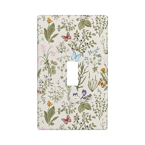 Vintage Flowers Floral Garden Plants Light Switch Cover Decorative Single Toggle 1 Gang Wall Plate Board Wallplates For Kitchen Farmhouse Bedroom Bathroom Art Decor