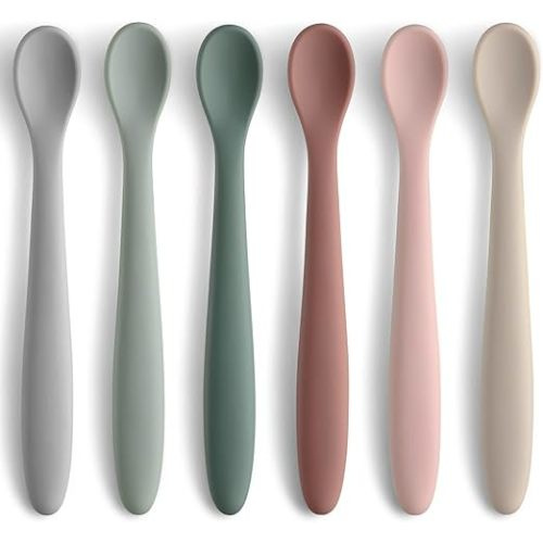 6-Piece Silicone Feeding Spoons for First Stage Baby and Infant, Soft-Tip Easy on Gums I Training Spoon | Baby Utensils Feeding Supplies, Dishwasher & Boil-proof - Natural