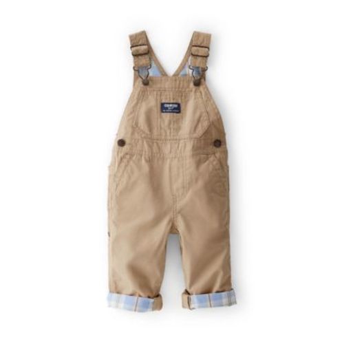 Baby Boys Lightweight Plaid-Lined Canvas Overalls