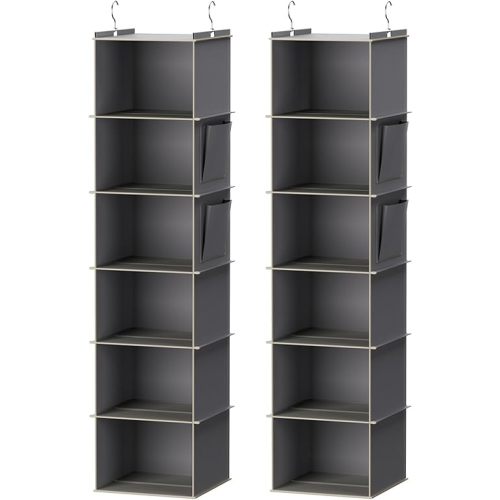 Hanging Closet Organizer, 6-Shelf Closet Hanging Storage Shelves, 2 Packs, Grey