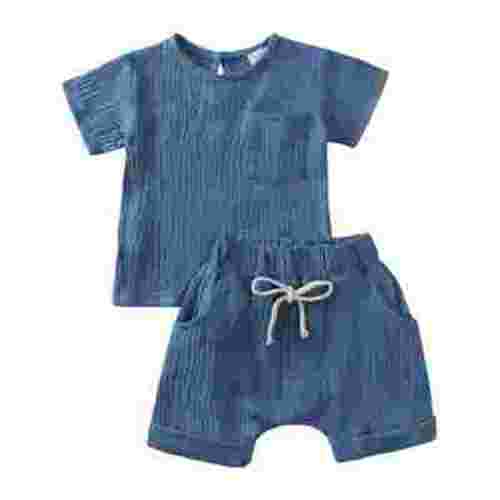 FRSASU Children'S Clothing Summer Crepe Gauze T-Shirt Short Sleeve Shorts with Pocket Two Piece Set Multi-Color Style Blue 9-12 Months