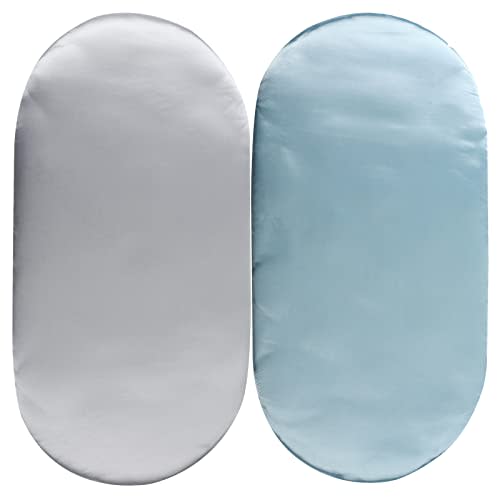 Satin Bassinet Sheet Set 2 Pack Ultra Soft Silk Fit for Rectangle, Hourglass, Oval Bassinet Mattress Protect for Baby Hair and Skin Cradle or Bassinet Sheets, Lt Grey & Lt Blue