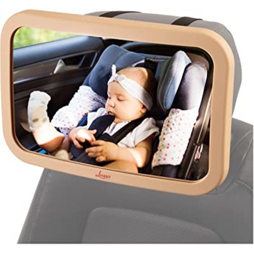 Lusso Gear Baby Backseat Mirror for Car. Largest and Most Stable Mirror with Premium Matte Finish, Crystal Clear View of Infant in Rear Facing Car Seat - Secure and Shatterproof (Tan)