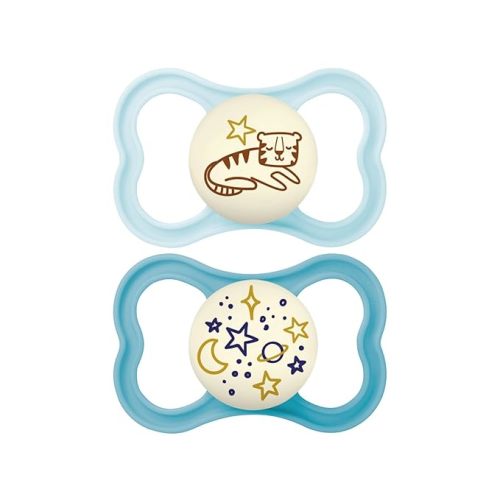 MAM Supreme Baby Pacifier, Newborns 6-16 Months, Developed with Orthodontists, Extra Air Flow for Sensitive Skin, Glows in The Dark, BPA-Free Silicone, Sterilizer Case, Pack of 2, Made in Europe