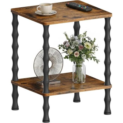 Vintage Small End Table, 21.9 Inch Wood Couch Side Table, Corner Table with Storage Shelf, 2-Tier Nightstand, for Small Space, Bedroom, Living Room and Couch (Brown)