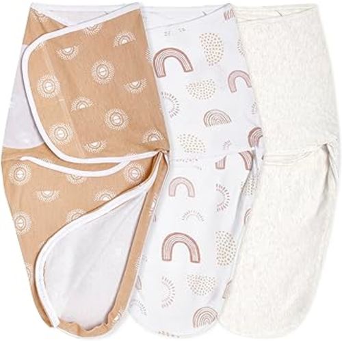 aden + anais, Cotton Knit Baby Wrap, Newborn Wearable Swaddle Blanket, 3 Pack, Orange Keep Rising, 0-3 Months