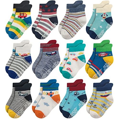 RATIVE Anti Slip Ankle Socks with Grips for Baby Toddler Kids Boys Girls