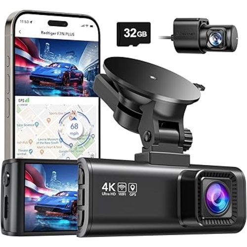 REDTIGER Dash Cam Front Rear, 4K/2.5K Full HD Dash Camera for Cars, Included 32GB Card, Built-in Wi-Fi GPS, 3.16” IPS Screen, Night Vision, 170°Wide Angle, WDR, 24H Parking Mode(F7NP)