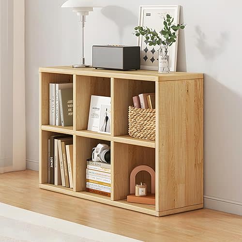 6 Cube Storage Organizer, Wood Cubby Storage Organizer, Mortise and Tenon Structure Short Bookshelf, Horizontal Bookshelf, Low Shelf, Easy to Install