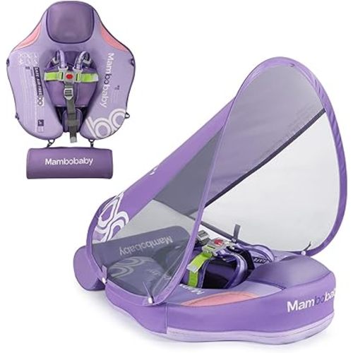 Add Tail Mambobaby Float with Canopy, Baby Floats for Pool Non-Inflatable Waist Float Swim Training Toy with UPF 50+ UV Sun Canopy (Contrast-Purple)