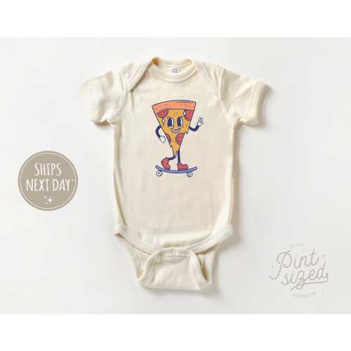 Funny Pizza Baby Onesie® - Retro Skateboard Bodysuit - Cute Natural Onesie®