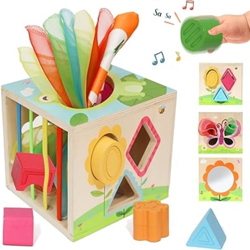 Ancaixin 6-in-1 Montessori Tissue Box Toy for 6+ Months Baby, Educational 1 Year Old Girl Boy Toys, Wooden Activity Cube, Puzzles 12-18 Months, Sensory Toys for Toddlers 1-3, Baby 1st Birthday Gift