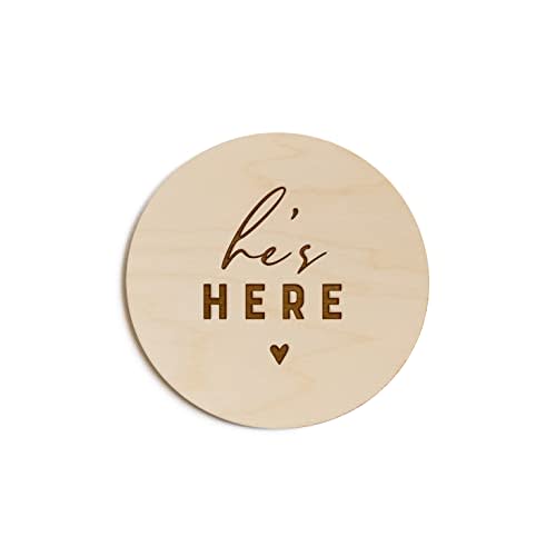 The Cotton & Canvas Co. He's Here Newborn Baby Announcement Sign