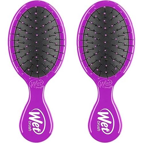 Wet Brush Mini Detangler Hair Brush, Purple - Detangling Travel Hair Brush - Ultra-Soft IntelliFlex Bristles Glide Through Tangles with Ease - Pain-Free - All Hair Types (Pack of 2)