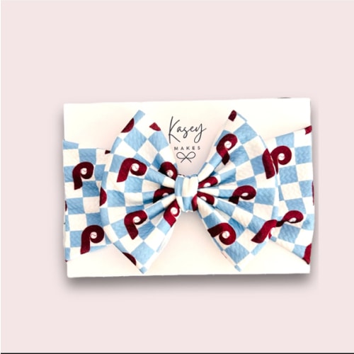 PHILLIES CHECKER BOWS Powder Blue| Philadelphia Phillies Throwback Inspired Print | Infant/Toddler/Girl's Hair Bows
