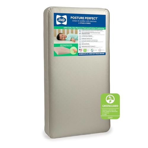 Sealy Baby Posture Perfect Breathable Crib Mattress, GREENGUARD Gold Certified, Made in USA, 2 Stage Hybrid Memory Foam & 150 Premium Coils, Toddler Bed Fit, Safety & Quality Tested, 52x28"