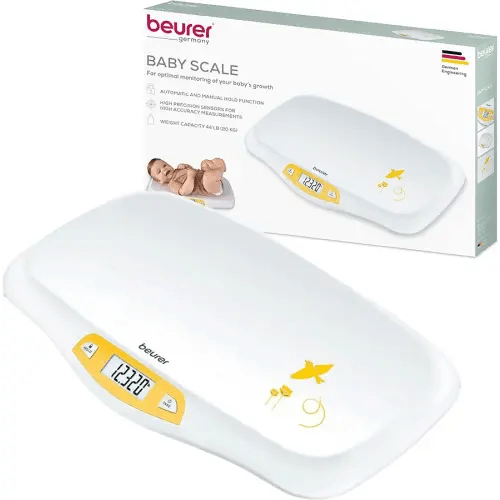 Beurer BY80 Digital Baby Scale, Infant Scale for Weighing in Pounds, Ounces, or Kilograms up to 44 lbs, Newborn Baby Scale with Hold Function, Pet Scale for Cats and Dogs