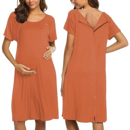 Ekouaer Women’s Nursing/Delivery/Labor/Hospital Nightdress Short Sleeve Maternity Nightgown with Button S-XXL