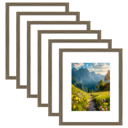 6 Packs 6x8/8x10/9x12/11x14/16x20 Picture Frames Set, Engineered Wood Gallery Wall Frame Set with Plexiglass - Wall Mounting or Tabletop Display