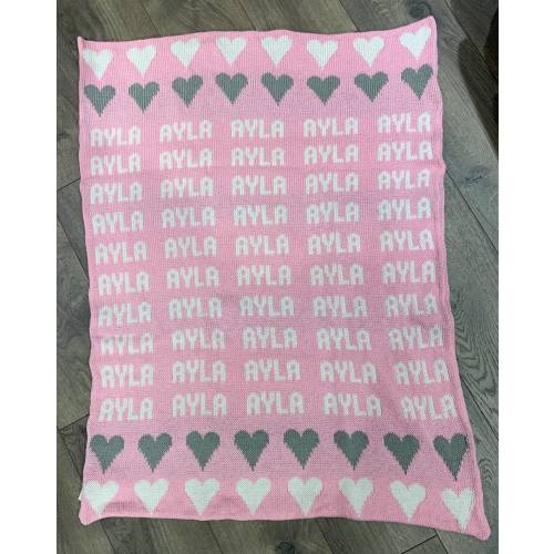 Repeating Name Heart Double Cotton Knit Blanket