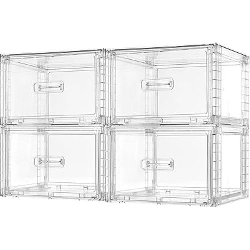 Vtopmart 4 Pack 13QT Clear Stackable Storage Drawers,Easily Assemble Acrylic Closet Organizers,Plastic Storage Bins for Bathroom,Cabinet,Kitchen Pantry,Under Sink Organization