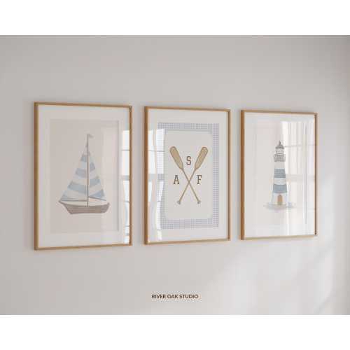 Set of 3 Nautical Nursery Prints (INITIALS: "HSF")