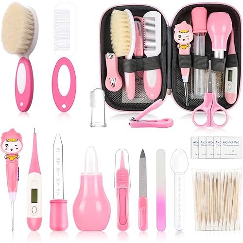 Baby Grooming Kit，Infant Safety Care Setwith Hair Brush Comb Nail Clipper Nasal Aspirator, Baby Essentials Kit for Newborn Girls Boys (20 PC-Pink Kit)