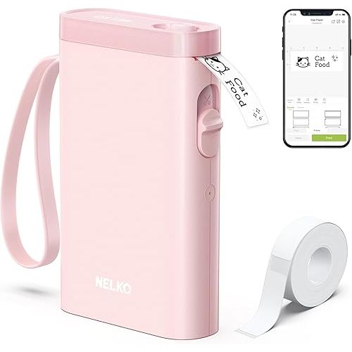 Nelko Label Maker Machine with Tape, P21 Bluetooth Label Printer, Wireless Mini Label Makers with Multiple Templates for Organizing Office Home, Pink