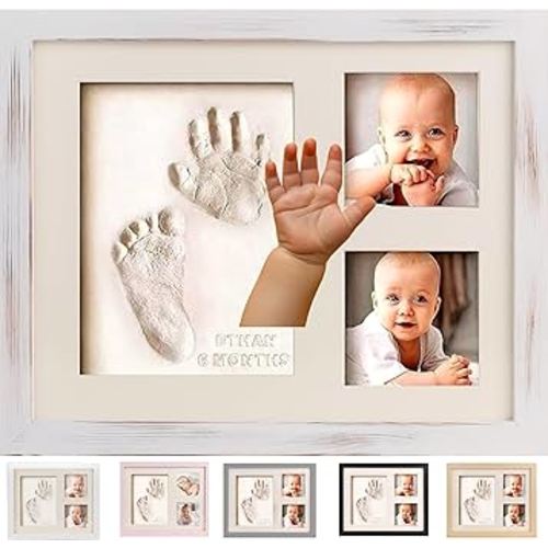 Baby Footprint and Hand Print Kit - Keepsake Frame, Nursery Picture Frames, New Mom Gifts, Newborn Essentials, Baby Shower Gifts (White Wash)