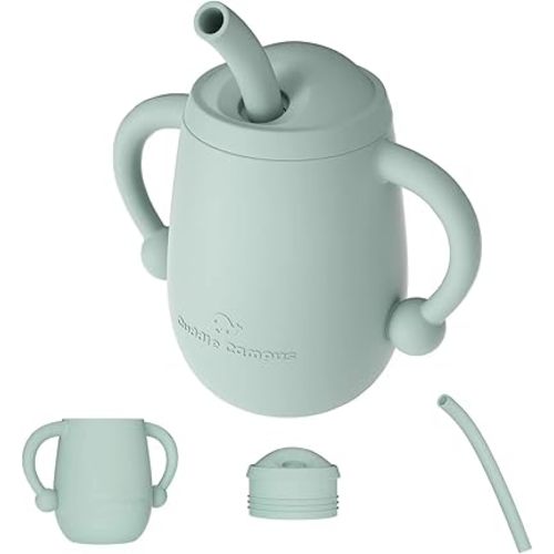 Cuddle Campus 100% Silicone Baby Training Cup, Shatterproof Toddler Sippy Cups with Straw, Open Cup for Baby, 6+ Months 4 Oz