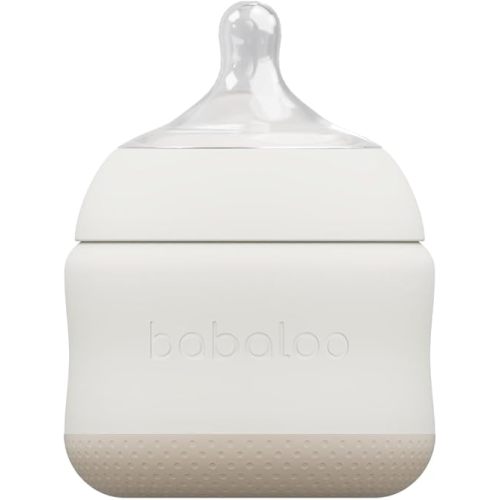 Babaloo Baby-Led Silicone Baby Bottle, Airless, Anti-Colic, 360° Gravity-Free Feeding, Reduces Gas & Spit-Up, 100% Platinum Food-Grade Silicone, 8oz, 1 Pack - Creme