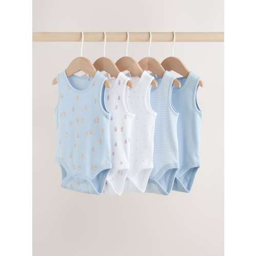 Blue 5 Pack Baby Bear Vest Bodysuits