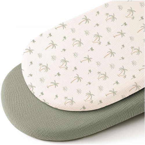 Muslin Bassinet Sheets for Baby Boy Girl,Breathable Baby Bassinet Sheets Fitted for Bassinet,Oval Rectangle,Hourglass,Bassinet Mattress/Pad,Soft Cotton 2 Pack