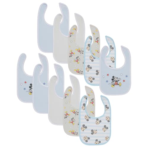 Disney 10-Pack Mickey Mouse Baby Bibs – Ten Soft, Absorbent, and Adjustable Cotton Bibs for Mess Free Meals