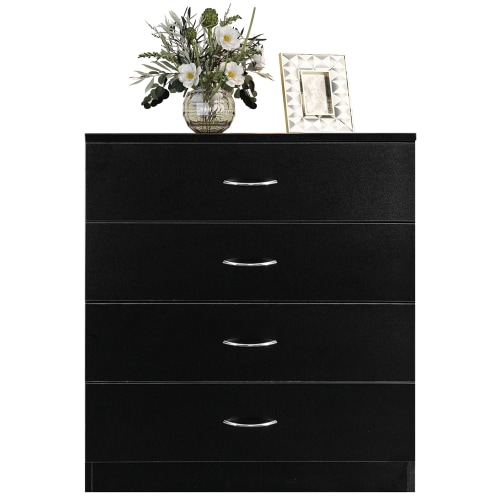 Paproos Contemporary 4 Drawer Dresser, Black, Wood, 25.98 x 13 x 28.5 in, 48 lbs