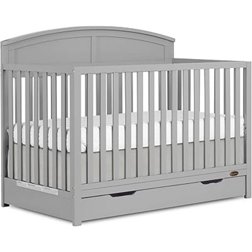 Dream On Me Storybrooke 5-in-1 Convertible Full-Size Crib with Under Drawer, Pebble Grey, GreenGuard Gold & BSA, Convert to Toddler, Day & Full-Size Bed, 3 Mattress Heights, Sustainable Pinewood