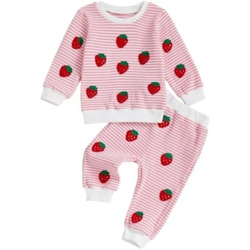 Toddler Baby Girl Fall Winter Clothes Long Sleeve Strawberry Sweatshirt With Jogger Pants Sweatsuit Cute 2Pcs Outfit