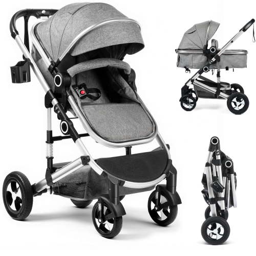 AILEEKISS 3-in-1 Convertible Baby Stroller, Big Seat, Adjustable Canopy, Lightweight, Dark Grey