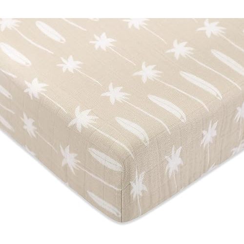 Babyletto 100% Organic Cotton Crib Sheet, GOTS-Certified, Fitted 360°, Ultra-Soft and Breathable Muslin - Beach Bum
